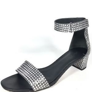 VINCE “Rita” Ankle Strap Leather Heeled City Sandal in Black / White: Sz 6.5